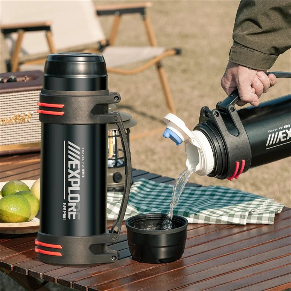 IPRee 1200 ml didelės talpos nerūdijančio plieno izoliuotas butelis – nepraleidžiantis skysčių, nešiojamas dvigubos sienelės vakuuminis termosas, vandens ąsotis, išlaikantis šilumą 72 valandas, skirtas žygiams ir kelionėms