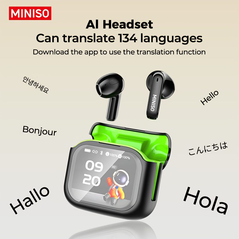 „MINISO MS103“ – belaidės vertimo ausinės su dirbtinio intelekto technologija, galinčios atlikti momentinį vertimą į 134 kalbas; naudoja „Bluetooth 6.0“ technologiją; ilgesnis baterijos veikimo laikas; valdymas palietimu; LCD ekranas; suderinamos su kompiuteriu, telefonu ir planšetiniu kompiuteriu; idealiai tinka verslui