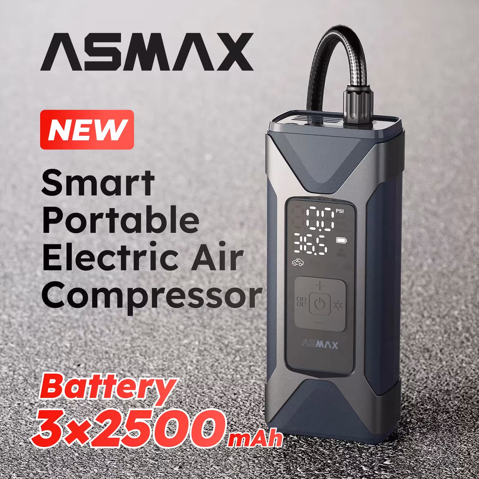 Compresseur d'air électrique pour moto ASMAX, batterie 7500mAh, pompe à pneus 160PSI