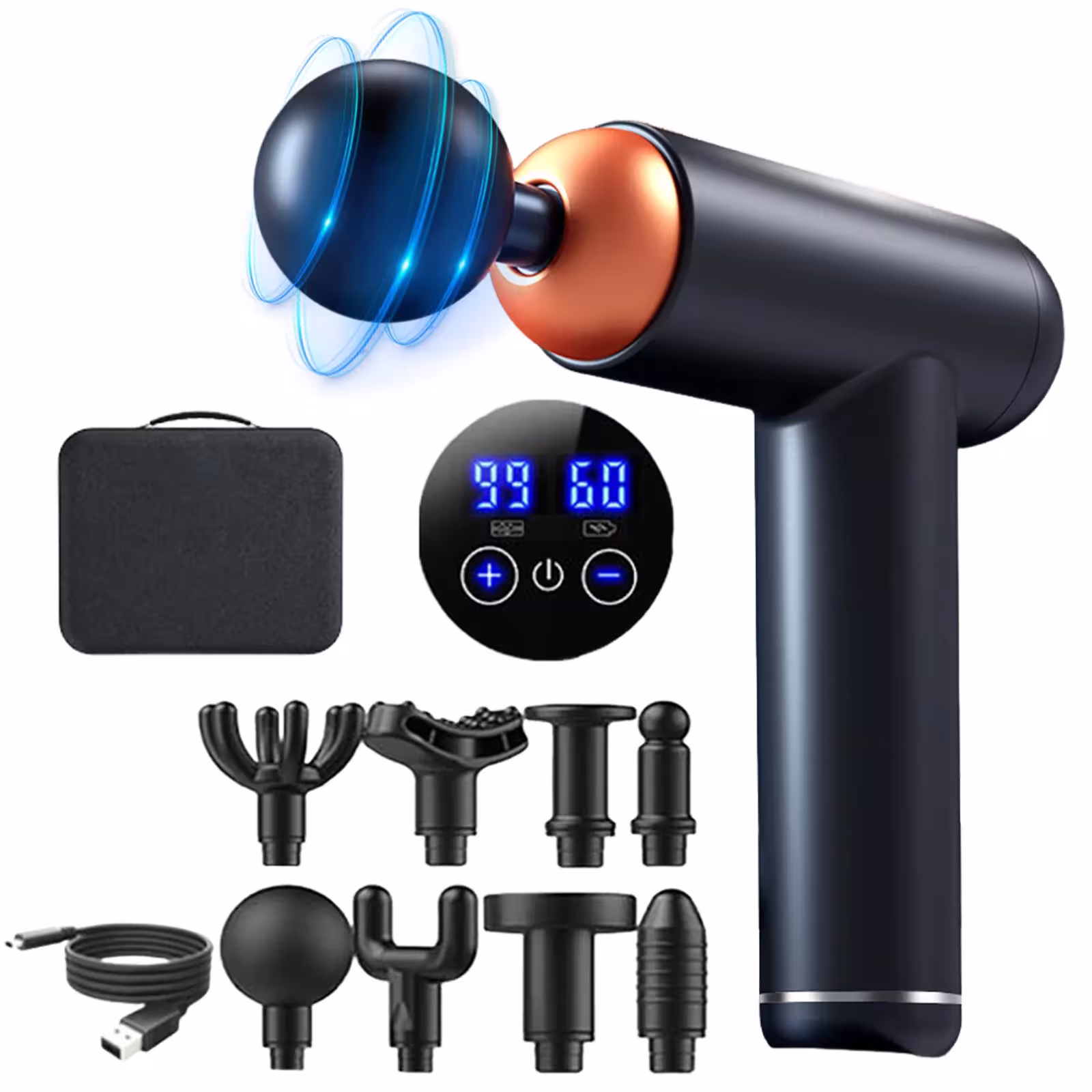 Pistolet de massage 99 niveaux pour la relaxation musculaire profonde avec 8 têtes