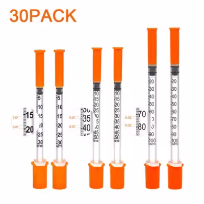 30 pcs 0.3ml 0.5ml 1ml aiguilles à insuline pour chiens, chats et laboratoires