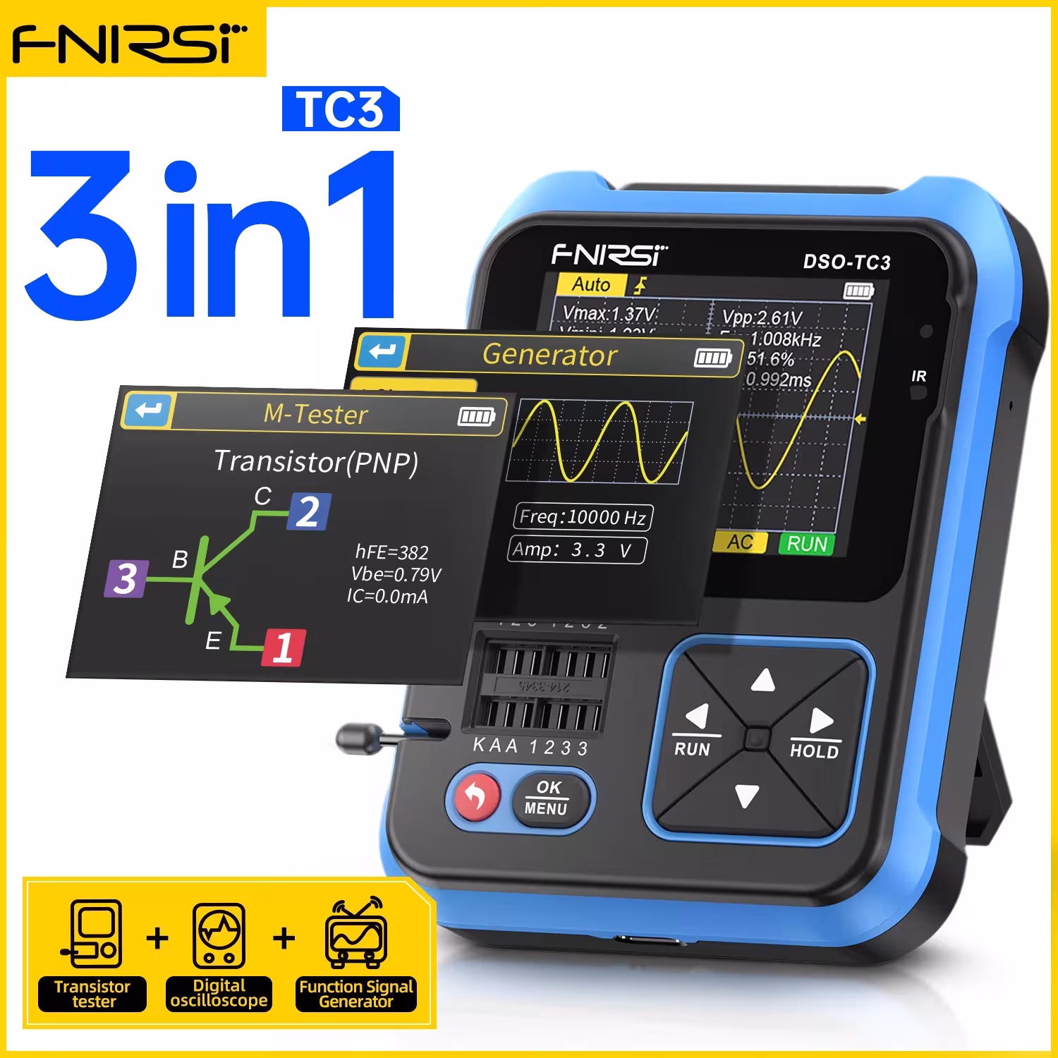 FNIRSI DSO@-@ TC3 Portable Digital Oscilloscope Transistor Tester 3 in 1