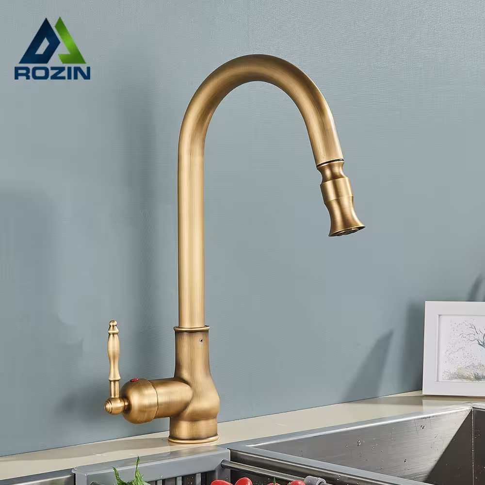 Rozin Antique Brass Kitchen Faucet Pull Out Spout Robinet de cuisine noir