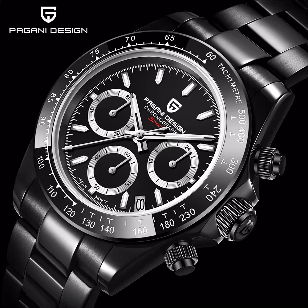 PAGANI DEIGN Ceramic Bezel Men Quartz Clock Safiro Glass 100m Water-resistant