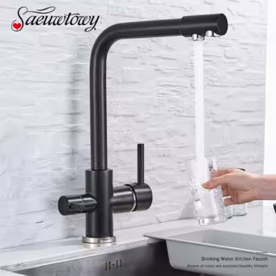 Mitigeur de cuisine avec filtre 360 degrés noir eau chaude froide
