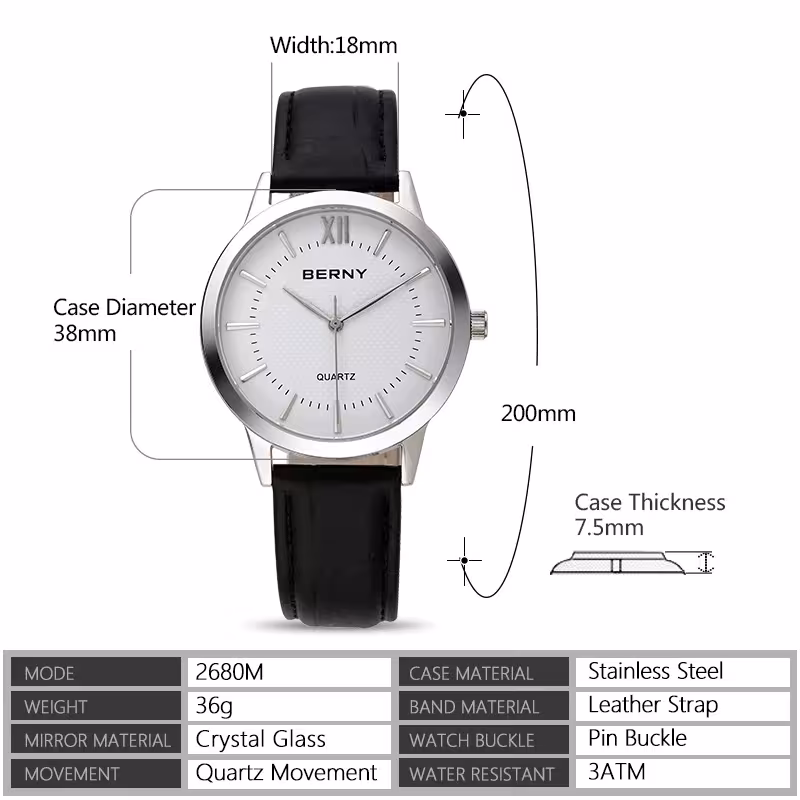 Men's quartz watch, water resistant