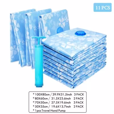 7-11 pcs. Reinforced Vacuum Storage Bags for Clothes with Hand Pump