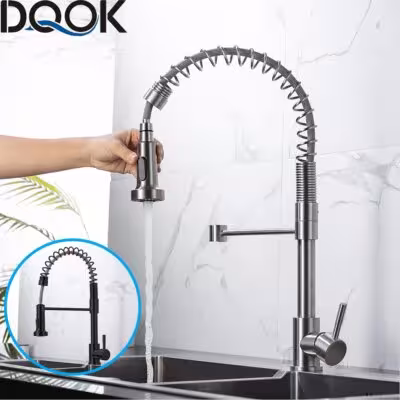 DQOK Matte Black Kitchen Faucet with 360 Degree Swivel and Sprayer