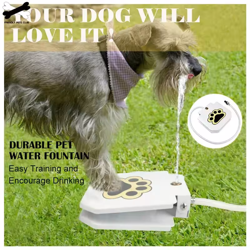 Fuente de agua de perro automática con activador de pie para juegos al aire libre sin electricidad