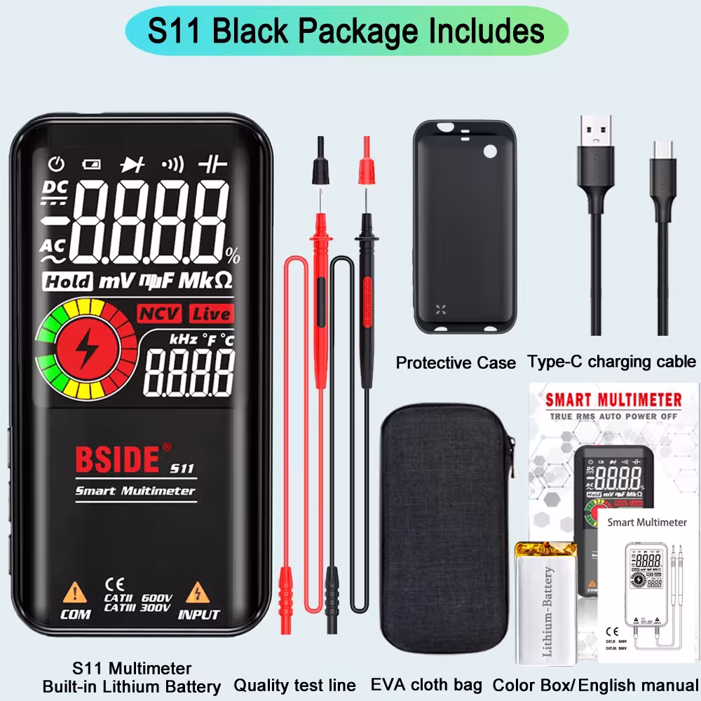 BSIDE Profesionalus Skaitmeninis Multimetras Smart 9999 USB Įkrovimas
