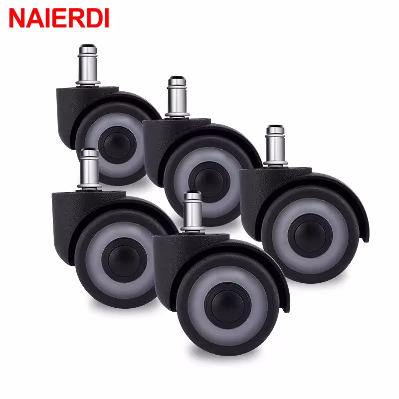 NAIERDI 5 pcs roulettes de remplacement universelles et silencieuses en caoutchouc TPR 50mm pour chaise de bureau
