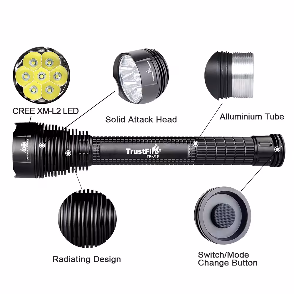 tactical LED flashlight 8000 lumens