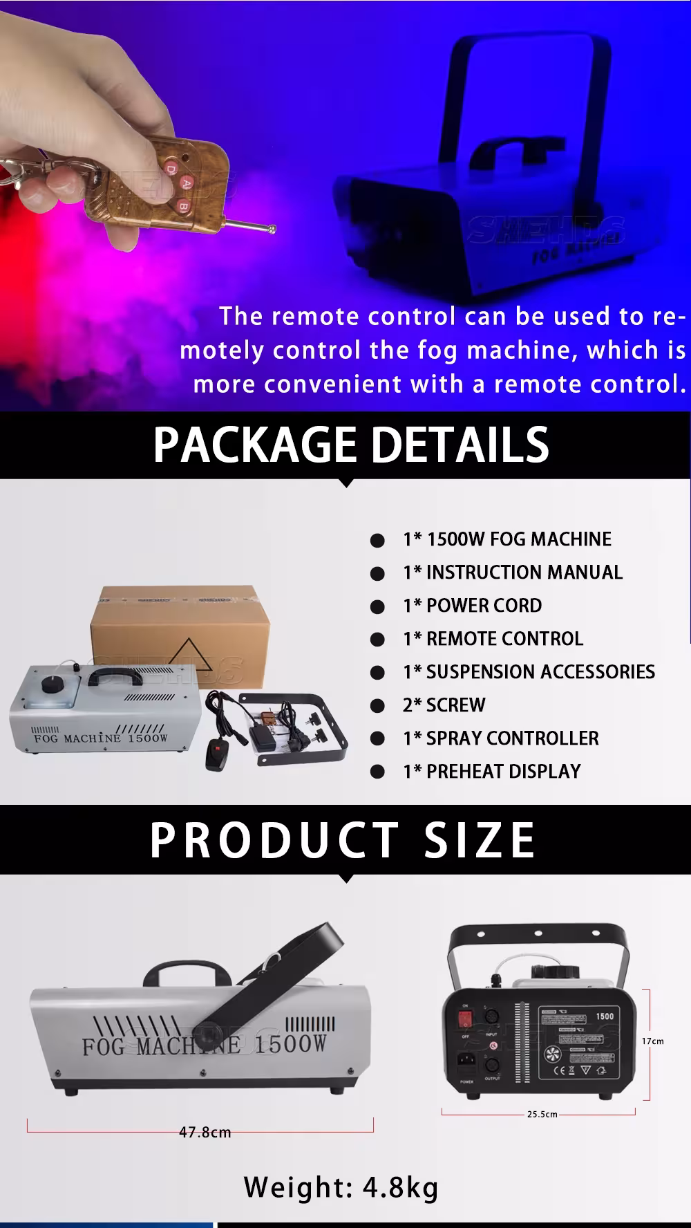 Máquina de humo para DJ de 1500W