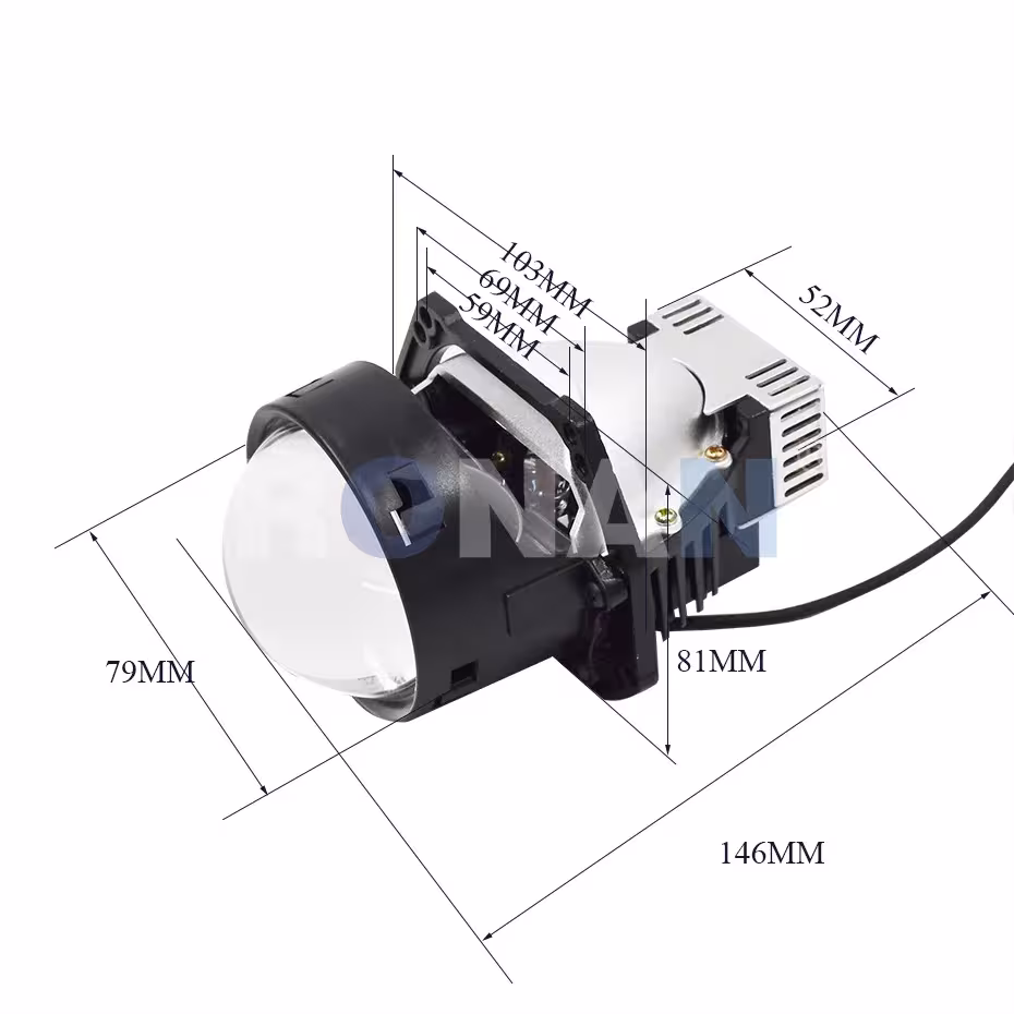 Bi-LED projector lens for car