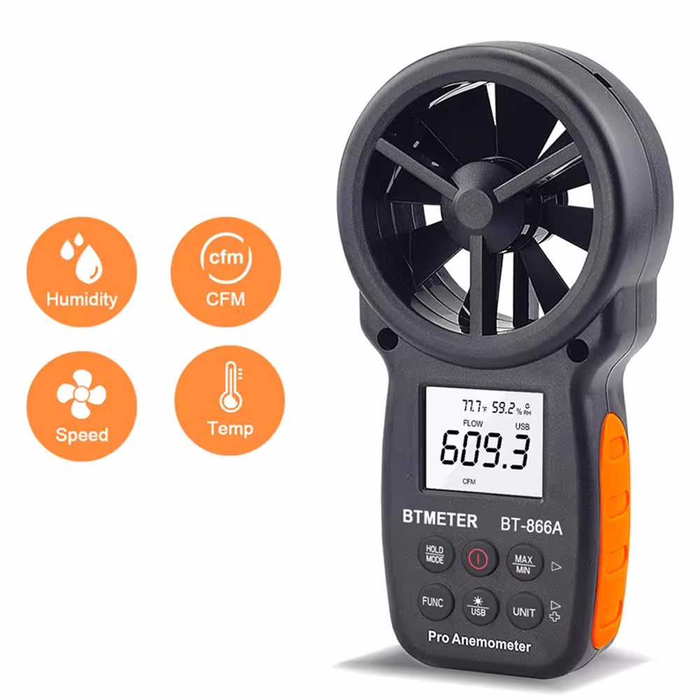 BT-866A Anémomètre numérique portable, mesureur de CFM avec USB, mesureur de débit d'air