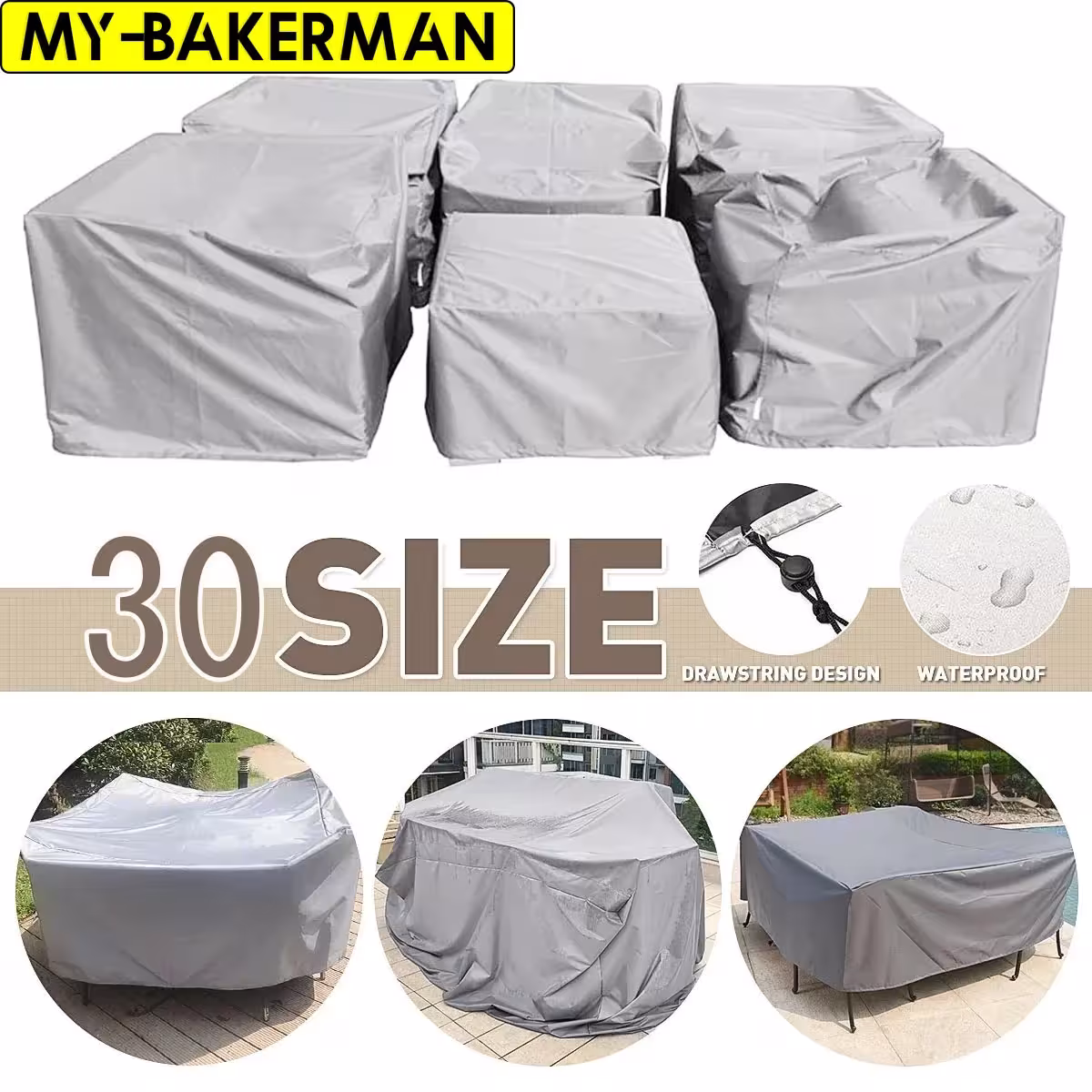 Housse de protection imperméable pour meubles de jardin 242x162x100cm noir