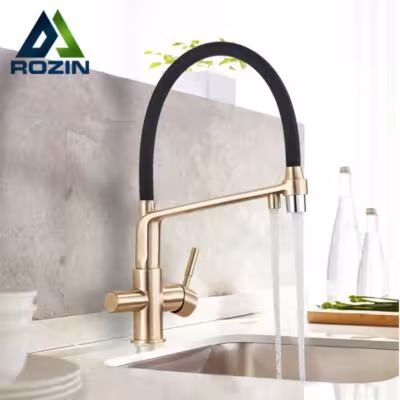 Miscelatore da cucina Rozin con filtro, colore oro, rotazione a 360 gradi