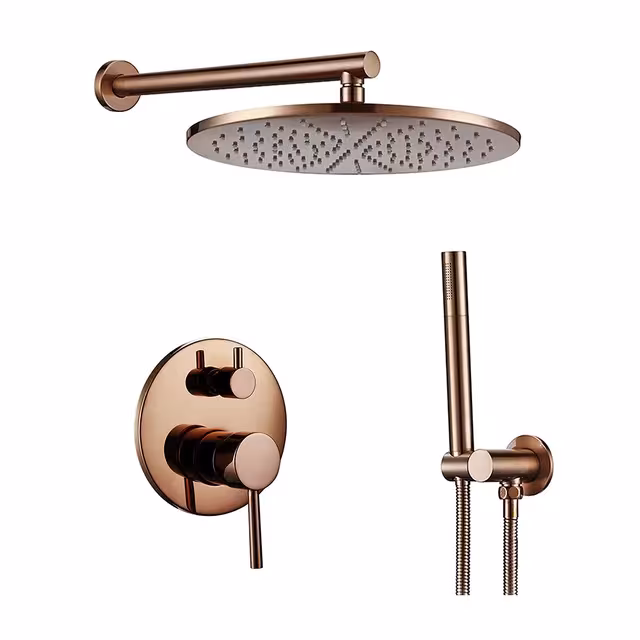 Black Bathroom Shower Faucet Set Wall Mounted Rain Head Hot Cold Mixer