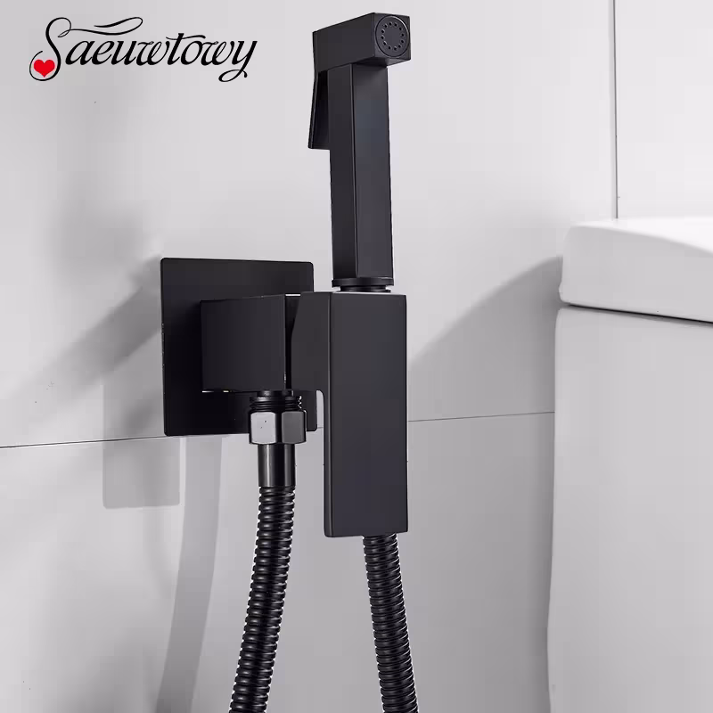 Miscelatore doccia igienico nero opaco per acqua calda e fredda con tubo flessibile