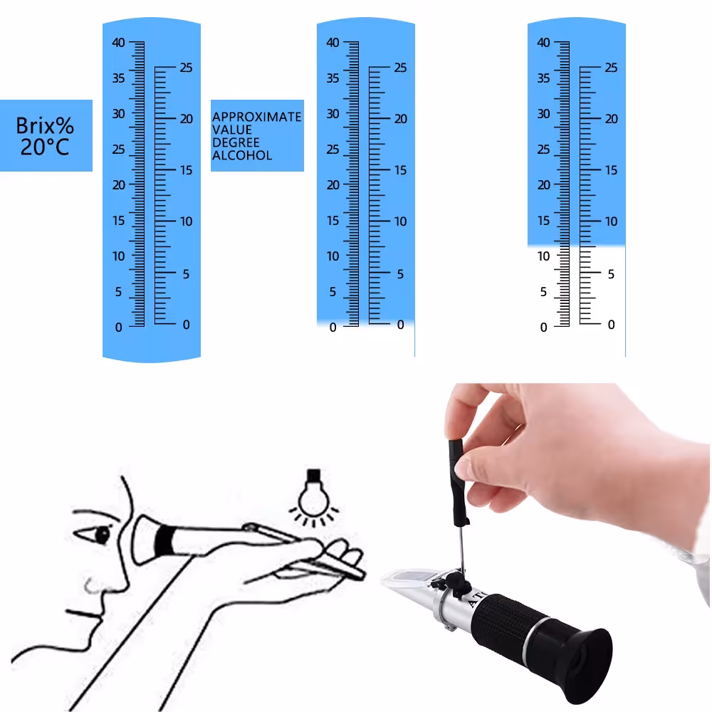 Manuelles Alkohol-Refraktometer Brix 0-40% Alkohol 0-25% ATC