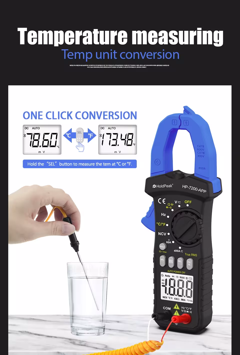 voltamperímetro inalámbrico de clip Bluetooth
