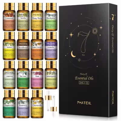 Natural essential oils 15-piece set with diffuser lavender eucalyptus