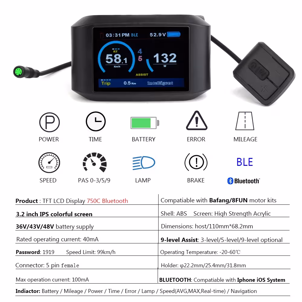 Bluetooth 750C display for Bafang