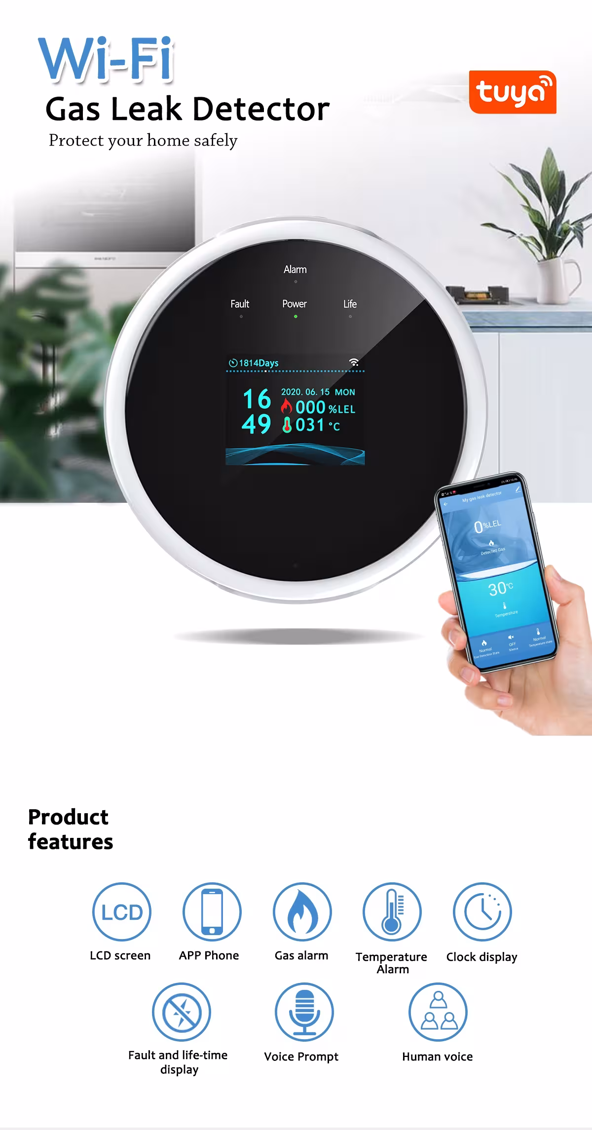 Rilevatore di gas WiFi per la casa