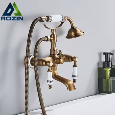 Miscelatore doccia da bagno in ottone stile retrò Rozin con due manopole