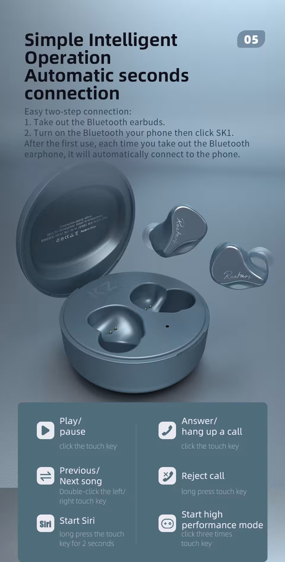 auricolare senza fili Bluetooth 5.2