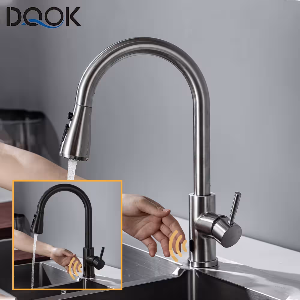 Rubinetto da cucina intelligente senza contatto con sensore a infrarossi nero nichelato