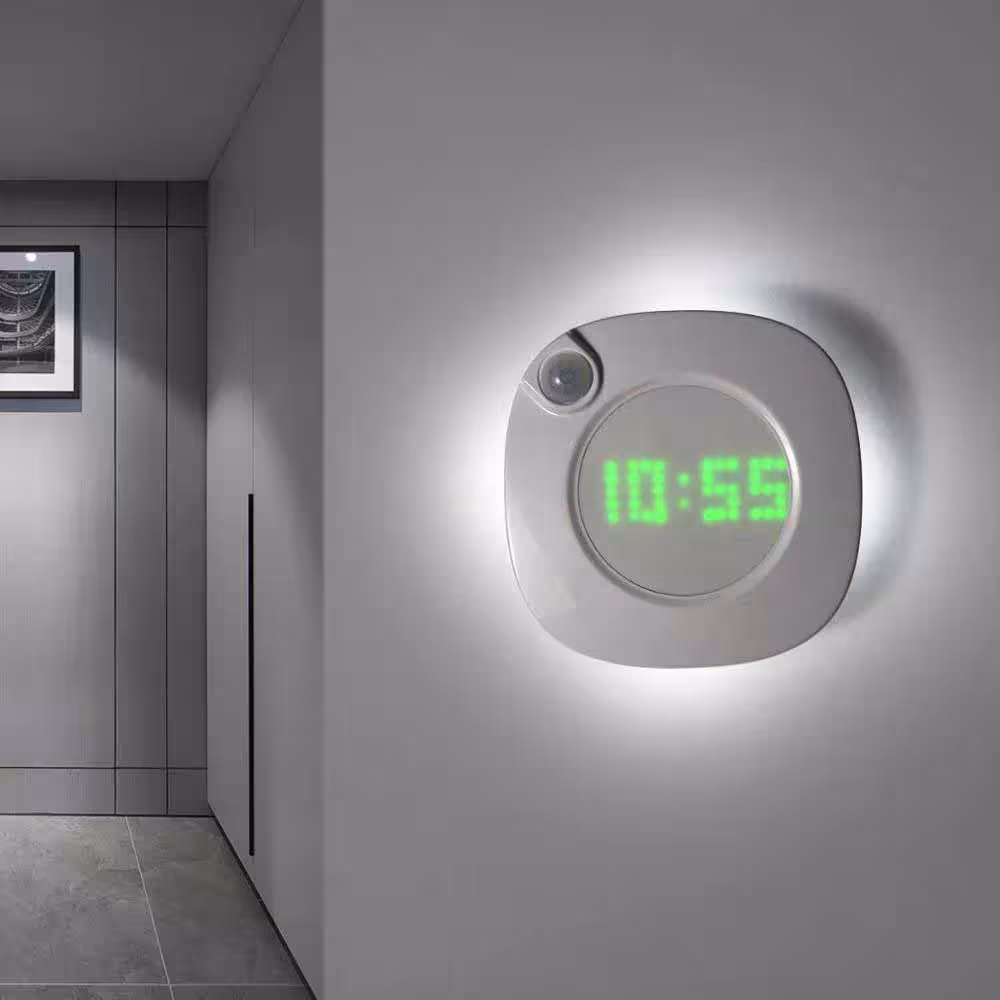 Smart LED Wall Night Light Clock with Motion Sensor for Bedroom Bathroom