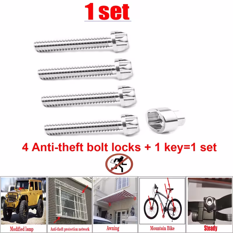 Anti-theft security bolts M6 M8 M10 made of stainless steel, 4 pieces with a key.