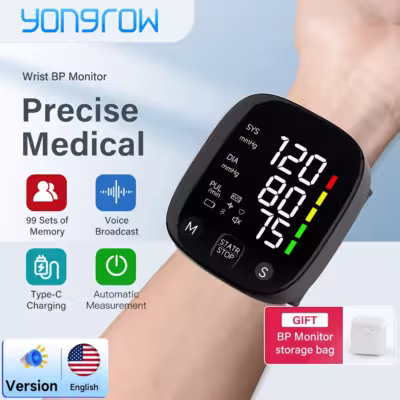 Monitor de presión arterial digital recargable para muñeca Yongrow con voz