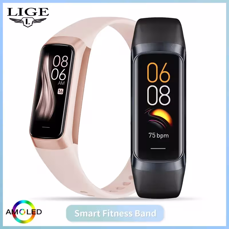LIGE Horloge intelligente Amoled pour hommes femmes avec moniteur de fréquence cardiaque