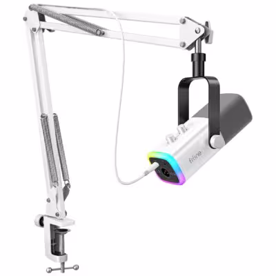 Microphone gaming FIFINE AM8TW USB XLR avec éclairage RGB et pied de micro intégré