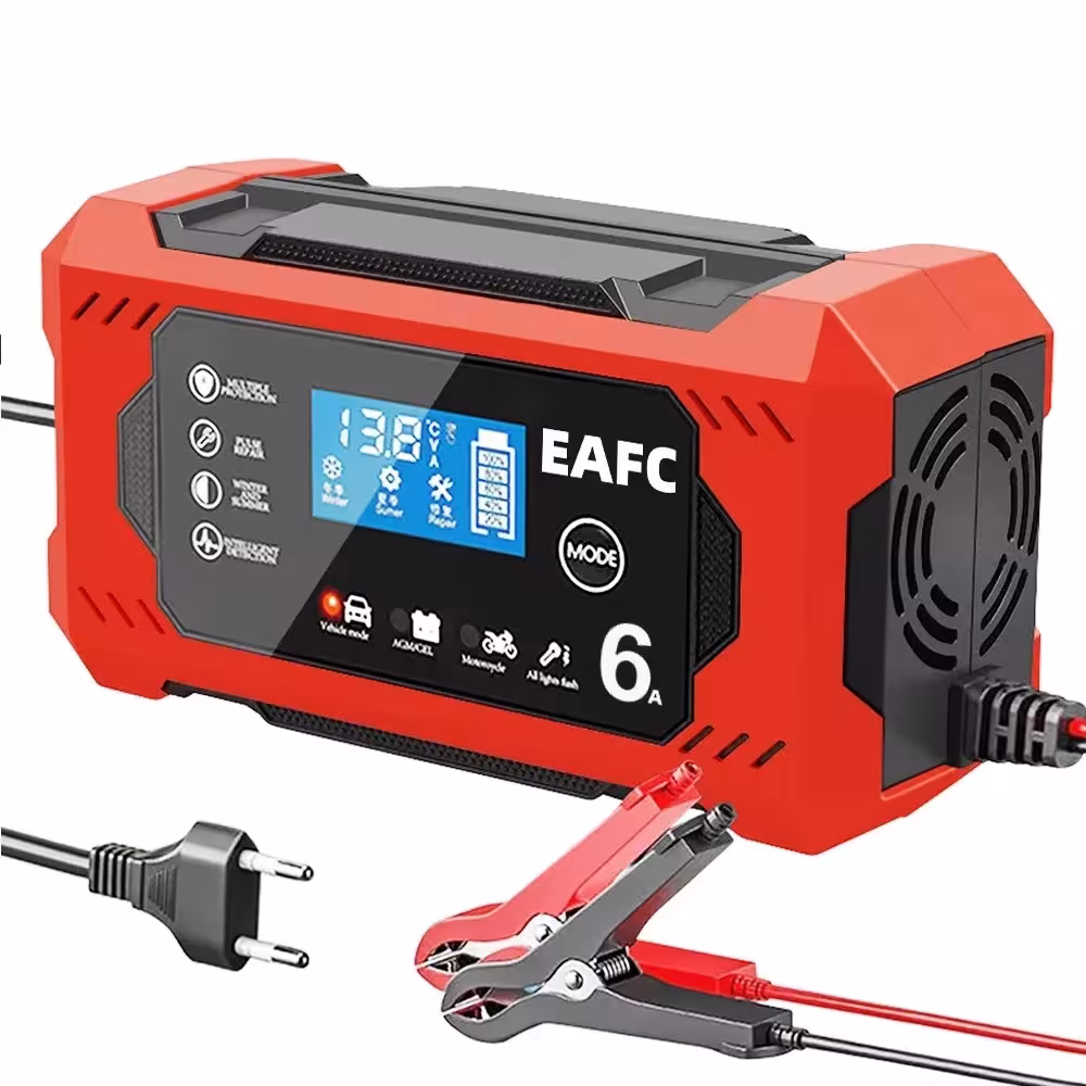 12V 6A Automatinis Automobilių Akumuliatoriaus Įkroviklis su LCD Ekranu ir Remontu