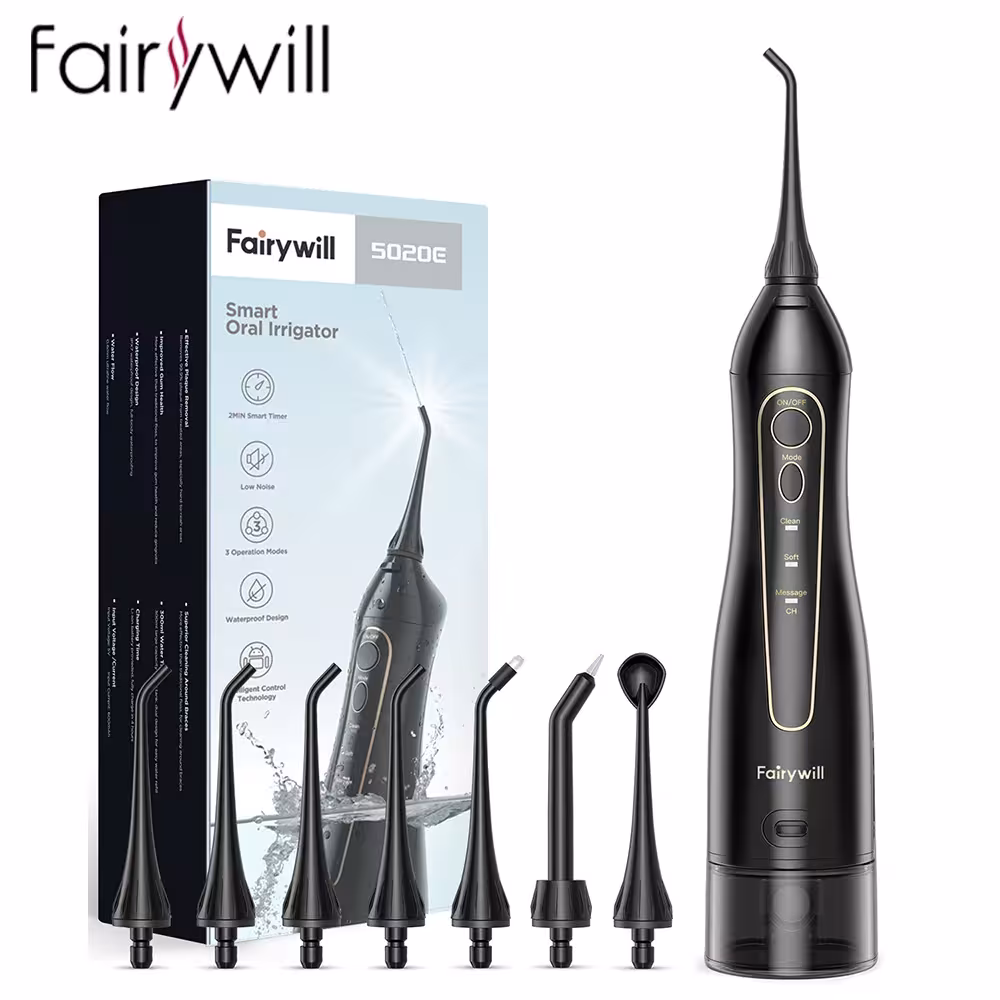 Fairywill vandens flosser 300ML su 3 režimais ir USB įkrova dantims