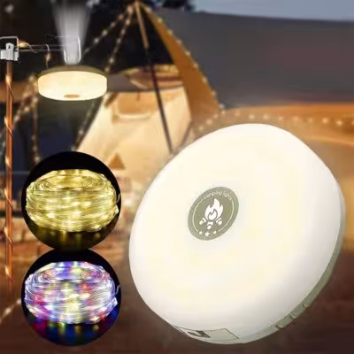4-in-1 stovyklavimo LED šviesa su USB užkrova ir magnetiniu pagrindu