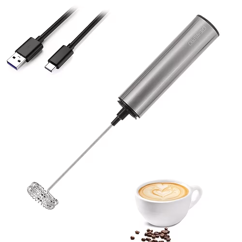 Mousseur à lait rechargeable en acier inoxydable à 2 vitesses pour Latte et Cappuccino
