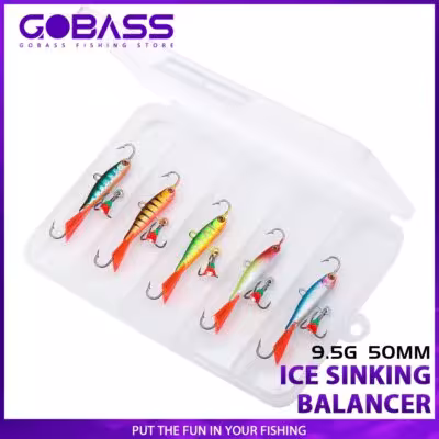 GOBASS 5pz 50mm 9.5g esche per pesca invernale sul ghiaccio con occhi 3D