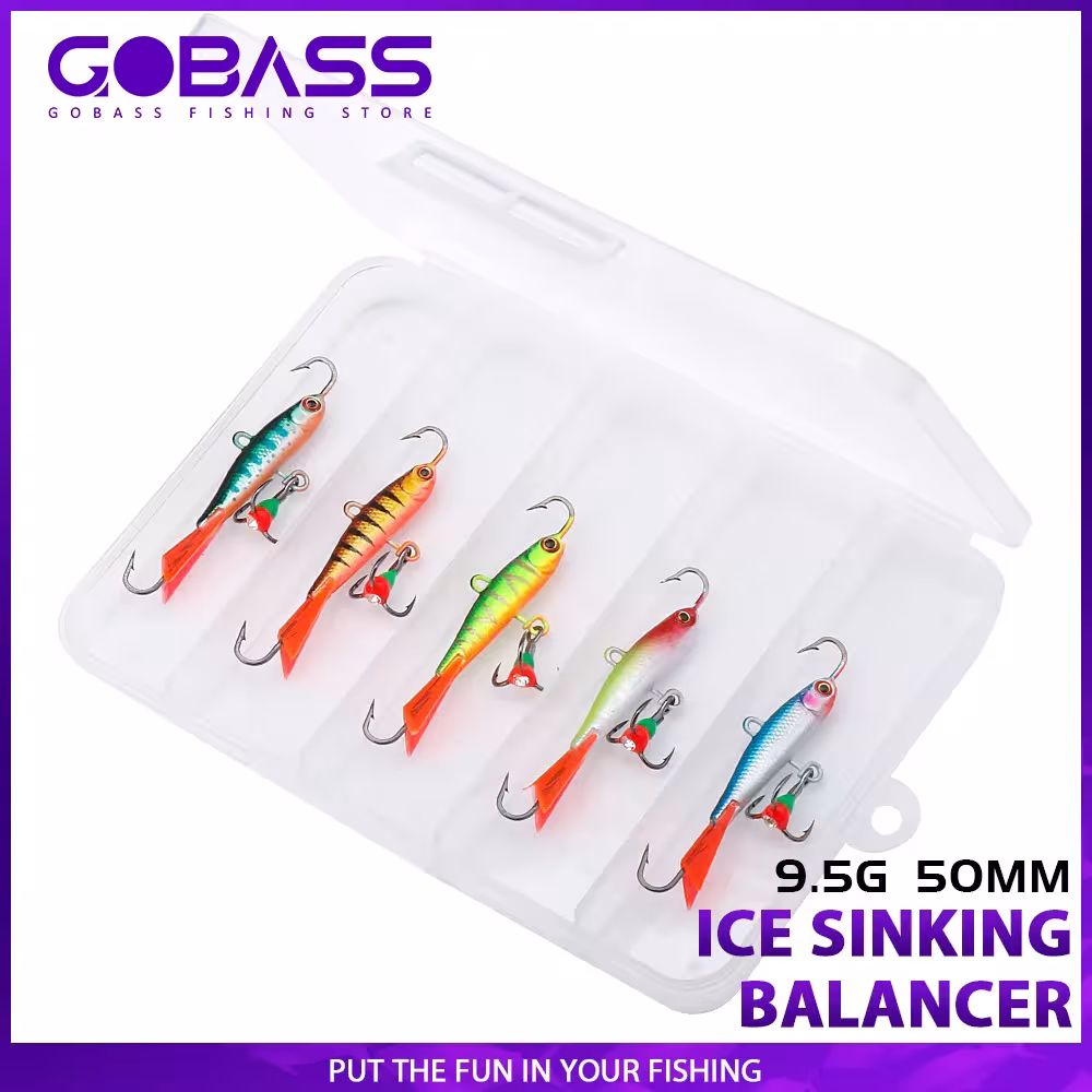 GOBASS 5pz 50mm 9.5g esche per pesca invernale sul ghiaccio con occhi 3D