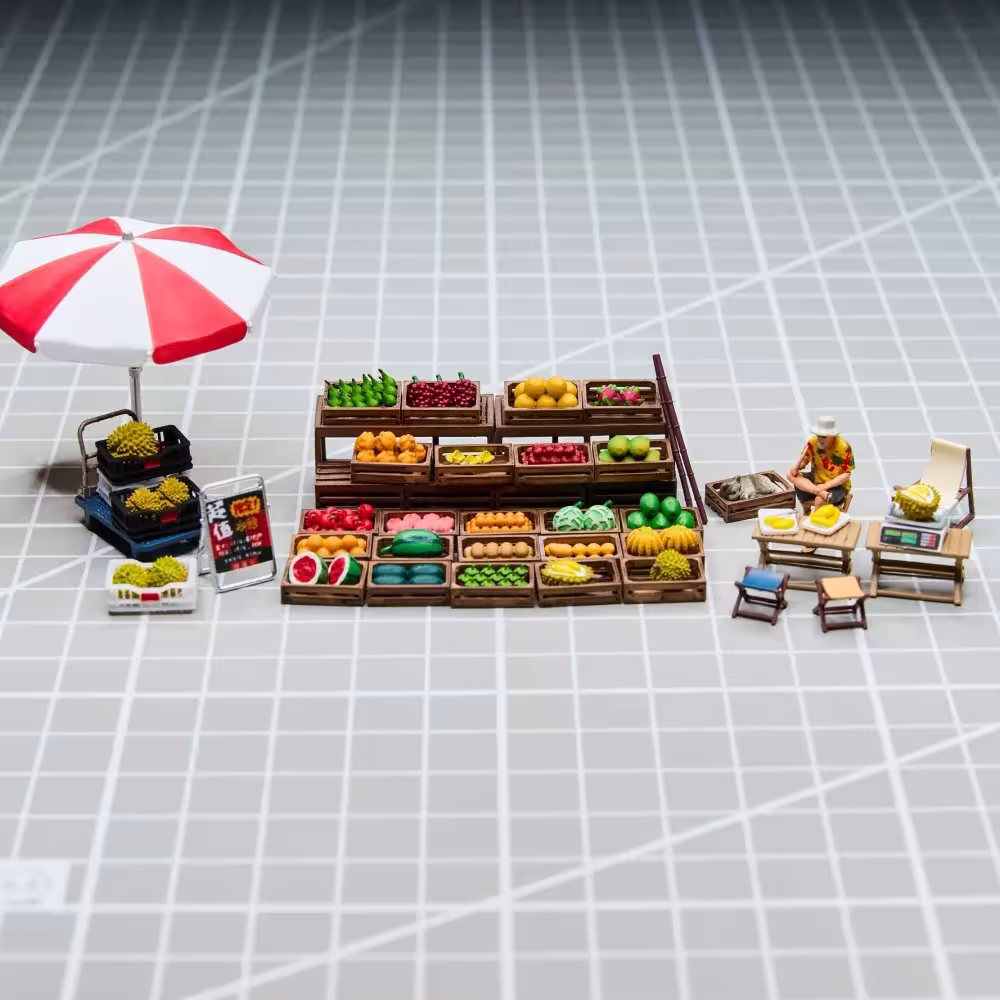Miniature de stand de fruits, échelle 1/64, pour dioramas automobiles et scènes de collectionneurs