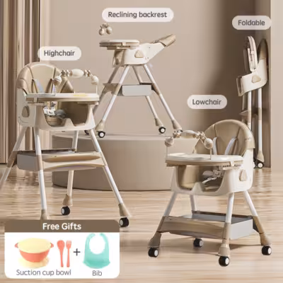 PANGDUBE toddler feeding chair with 4 wheels, bib, bowl and spoon