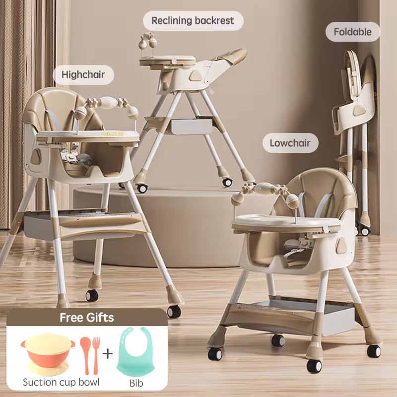 PANGDUBE toddler feeding chair with 4 wheels, bib, bowl and spoon