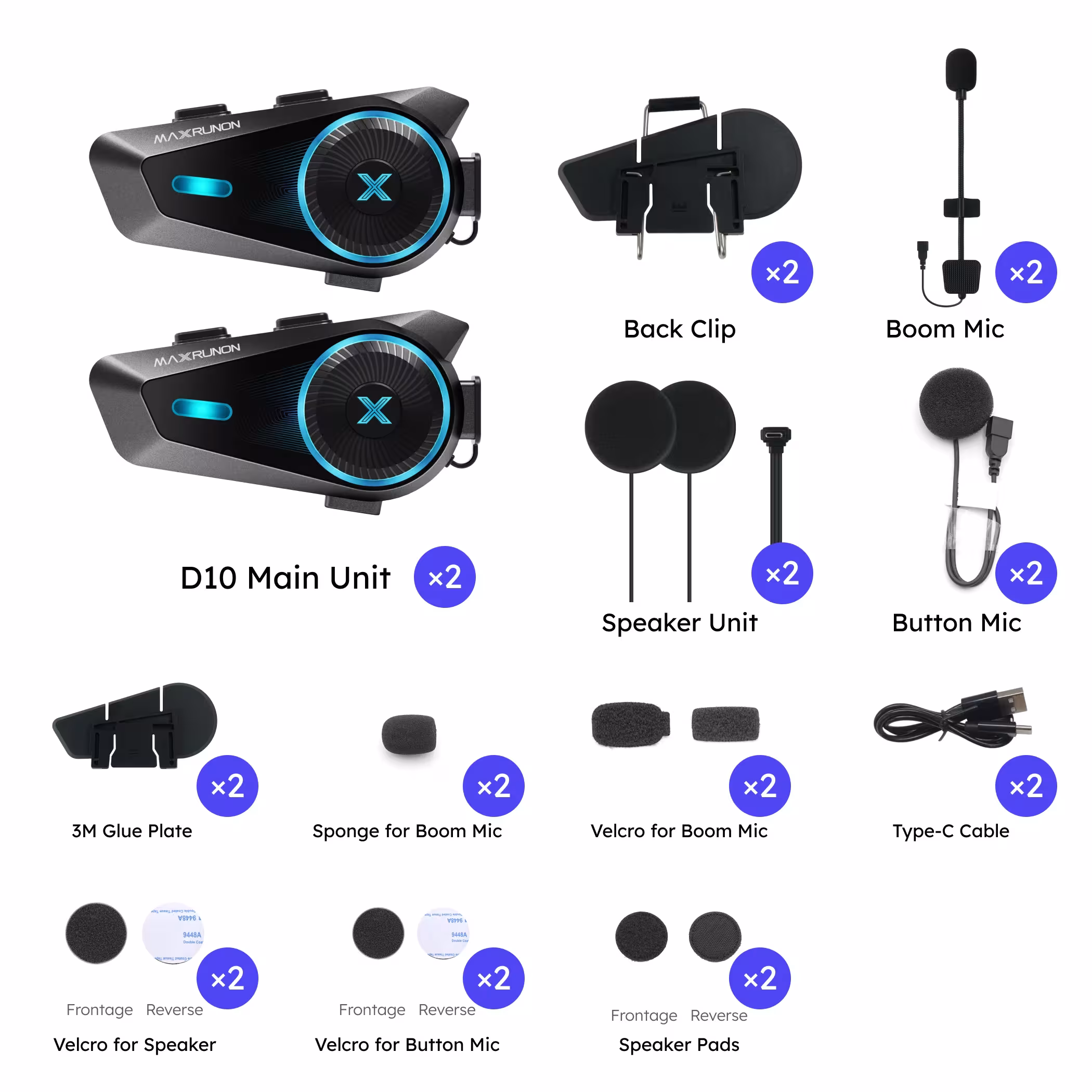 MAXRUNON D10 Motorcycle Bluetooth Intercom Helmet for 4 Riders with Voice Control