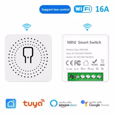 16A Mini WiFi Smart Switch per il controllo a 2 vie con Tuya e controllo vocale