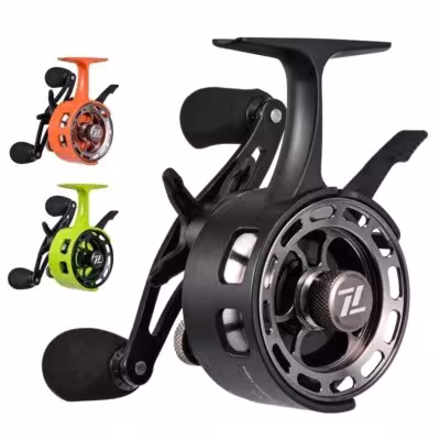 Moulinet de pêche sur glace grand roulement 3+1 bobine en métal débrayable