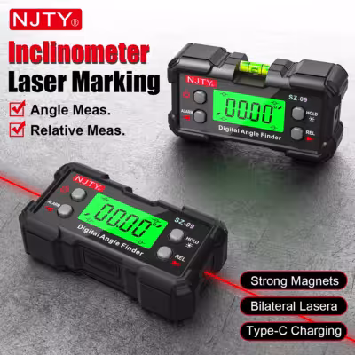 Goniometro digitale laser con doppia linea laser e base magnetica.