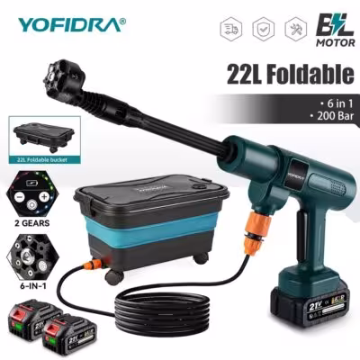 Hidrolimpiadora inalámbrica de alta presión YOFIDRA de 3500 W y 200 bares con batería Makita de 21 V.